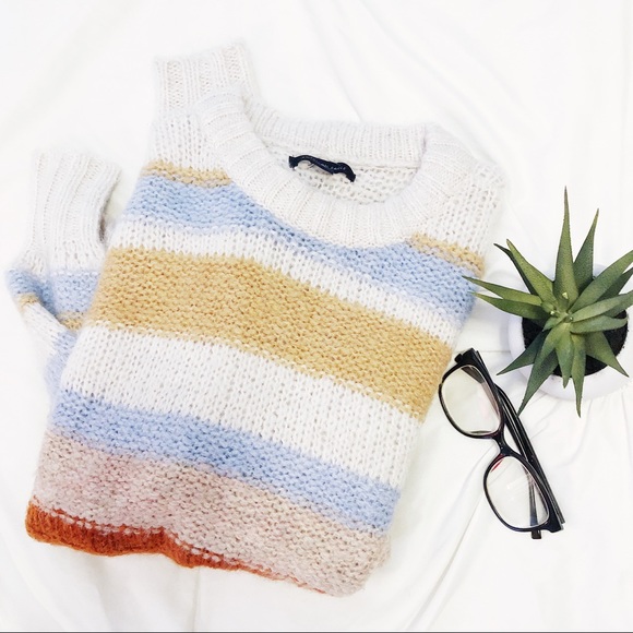 American Eagle Outfitters Sweaters - AMERICAN EAGLE Striped Sweater Rust Blue Small